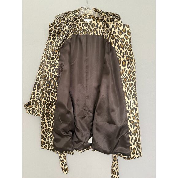 Joan Rivers Leopard Trench Coat Jacket Double Breasted Belted Rain Resistant SzM - Picture 10 of 13